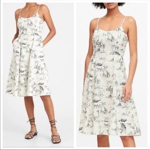 Banana Republic Cream & Black Tropical Print Spaghetti Strap Dress